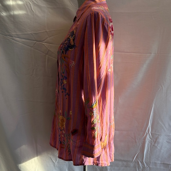 Johnny Was Workshop Stripe Indalo Button Down Shirt Tunic Top Boho Chic W28724 - Picture 6 of 11